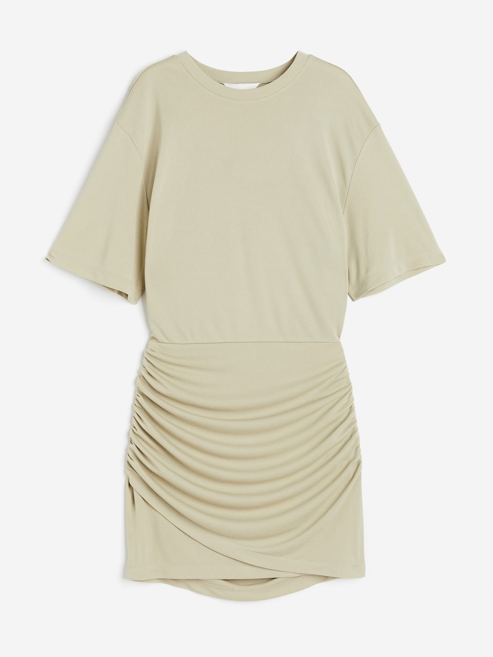 H&M Ruched Bodycon Midi Dress Sage Green Short Sleeve Size Small